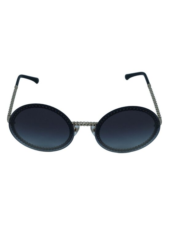 Chanel Mademoiselle CC Logo Chain Oval Sunglasses 58 Black Gold Eyewear main image 8